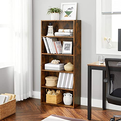 VASAGLE 5-Tier Rustic Brown Adjustable Bookshelf #TOP22
