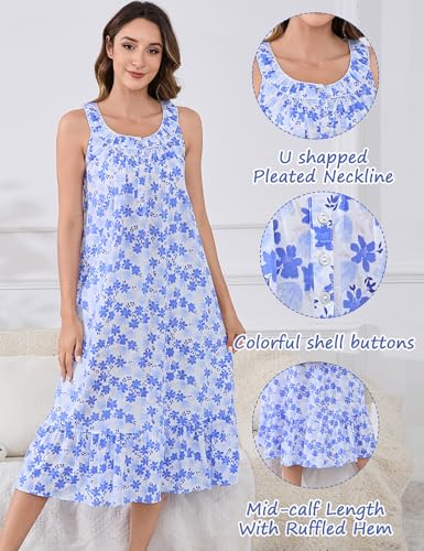 Image of MZROCR Cotton Nightgowns for Women Soft Sleeveless Night Gown for Adult Women Ruffle Sleepwear