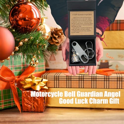 Image of Motorcycle Bell Guardian Angel Charm - Weather-resistant Good Luck Gremlin Bells With Gift Box, Legend Card, Keychain