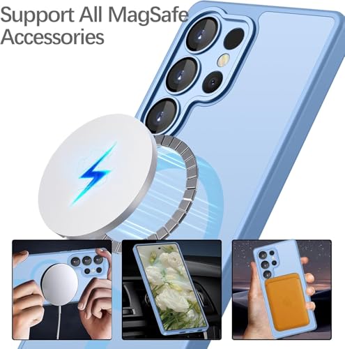 Image of Elzzi Magnetic for Samsung S25 Ultra 5g Case, Upgraded [Full Camera Protection] [Compatible with Magsafe] [Translucent Matte] Shockproof Protective Phone Case for Men & Women - Official Blue