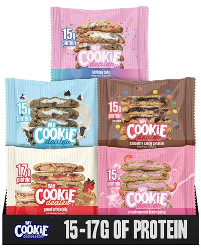 My Cookie Dealer Protein Cookies Variety Pack (5-Pack 2.2oz Each) - 15-17g of Protein per Cookie - Individually Wrapped Travel Snacks