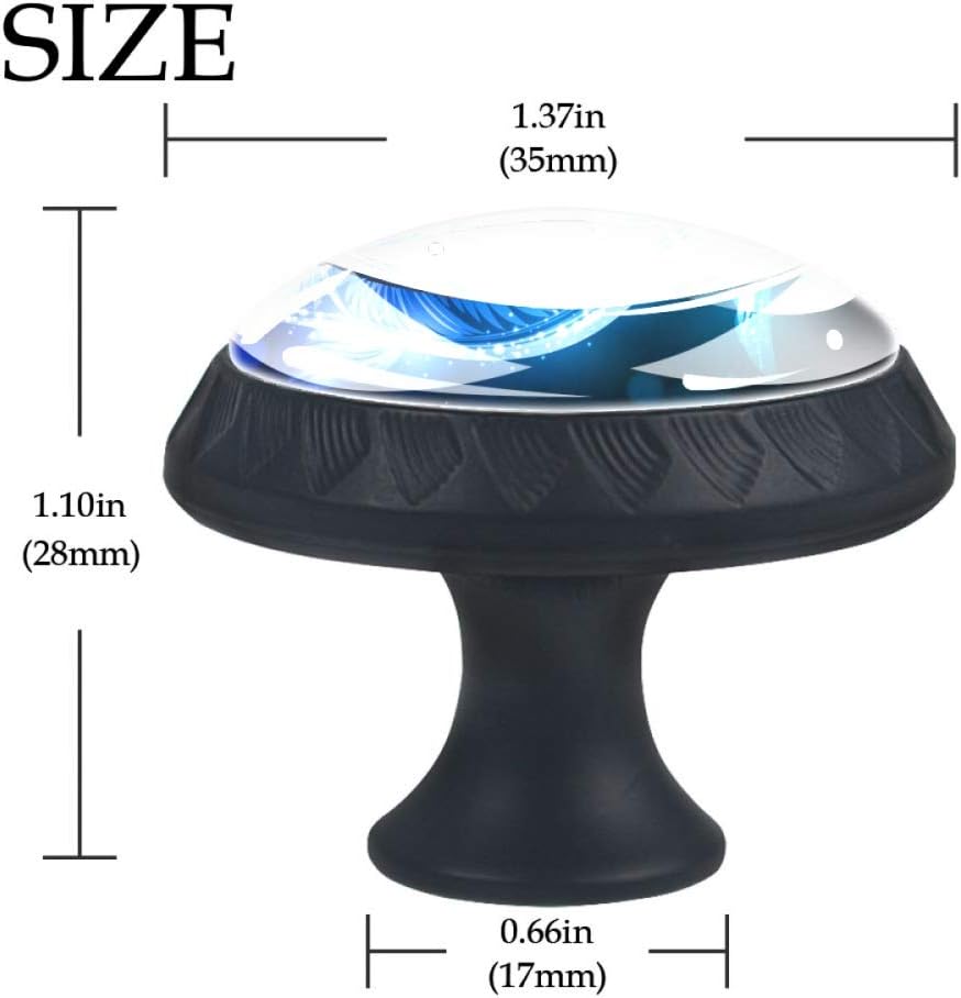 4 Pcs 35mm Blue Neon Sea Turtle Cabinet Knobs Round Crystal Glass Drawer Dresser Handles Pull with Screws for Home Kitchen Office Bathroom Wardrobe Cupboard (1-3/8 Inches)