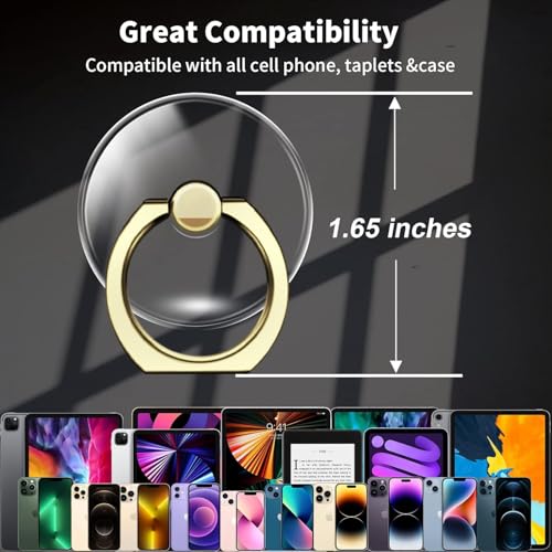 Image of KolorFish Transparent Phone Ring Stand Holder Mobile Phone Ring Holder Finger Grip 360 Degree Rotation (Pack of 2) Gold Round