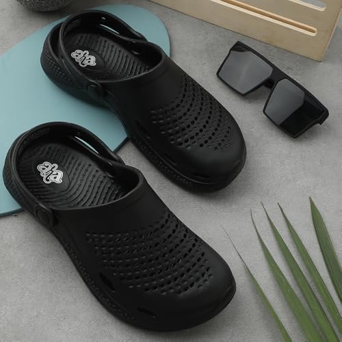 Image of Liberty A-HA GMF-02E Clogs for Men, Black & Grey | Casual Slip-On Slingback Clog for Walking & Outdoor Use | Solid Pattern, Trendy Stylish Fashionable Sandals with Lightweight