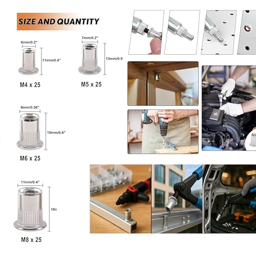 Nietmuttern Aluminium M4 M5 M6 M8 – 100 Stück Flachkopf Blindnietmuttern Hülsenmutter mit Gewinde für Metall, Kunststoff & Möbelbau – Korrosionsbeständig