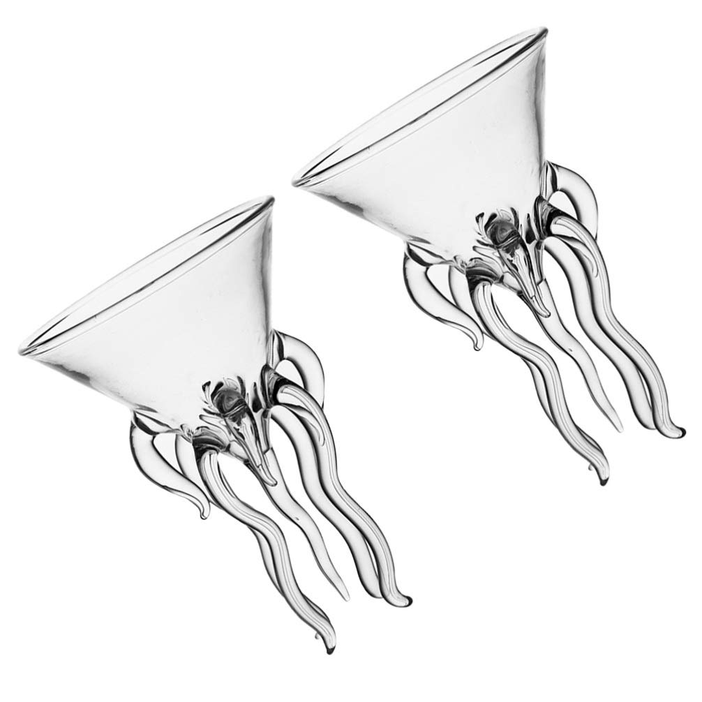 YARNOW 2pcs Octopus Shape Cocktail Glass Creative Glass Goblet Novelty Drink Cup Clear Dessert Ice Cream Cup Decoative Martini Glass for Bar Home