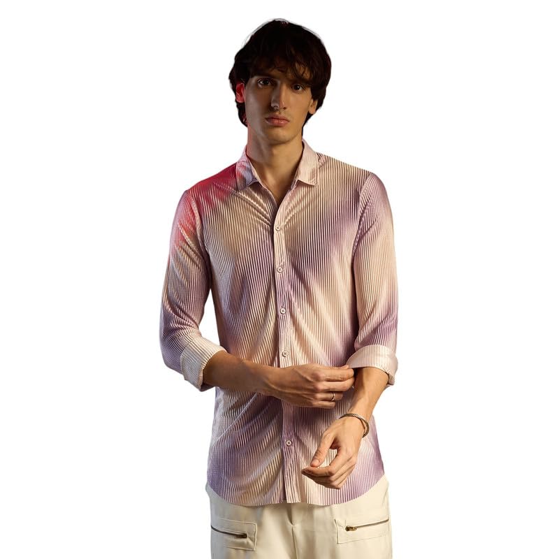 Image of CAHOOT Men's Foliage Strokes Shirt for Casual Wear | Spread Collar | Long Sleeve | Button Closure | Shirt Crafted with Comfort Fit for Everyday Wear