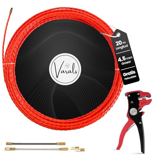 VARALS - Guía Pasacables Profesional 4,5mm x 20m de Poliéster Trenzado | Pasacables Eléctrico con 4 Terminales M5 + Pelacables Automático Gratis | Marca Española