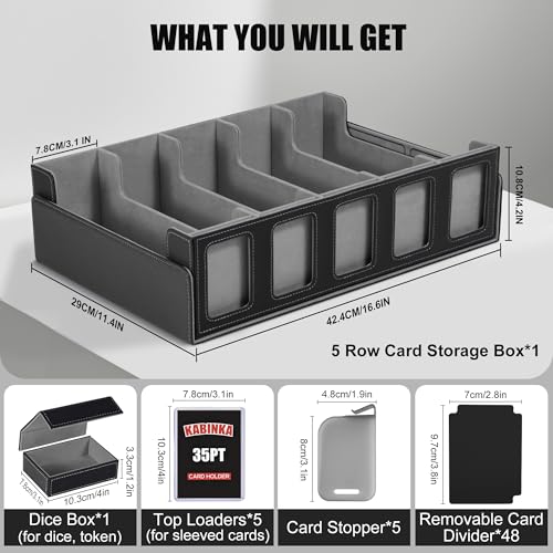 Image of Kabinka Trading Card Storage Box with Commander Display, 5-Row Deck Case with Removable Lid; 3900+ Card Organizer for MTG TCG PTCG Sports Card, Top Loaders Storage Box (Black)