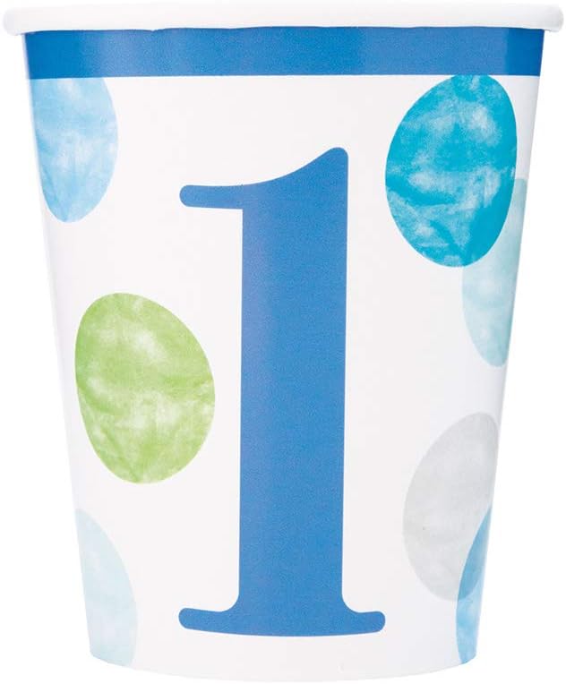 Unique Party 73306 Blue Polka Dots 1st Birthday Paper Cups 8 Pcs, 8 Count (Pack of 1)