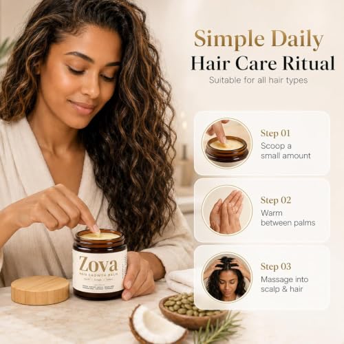 Image of Zova Hair Growth Balm with Batana, Castor, Argan & Rosemary Oil | 7 Oil Blend | Deep Scalp Nourishing & Moisturizing Hair Treatment | Supports Thicker, Stronger & Healthier Looking Hair | For Men & Women 100gm