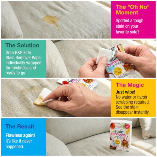Image of Stain Remover Wipes, 20 Count, Individually Wrapped, Instant Stain Remover | For clothes, fabric & jackets, No-rinse cleaner, Portable for travel, purse & diaper bag, Removes grease, food & more