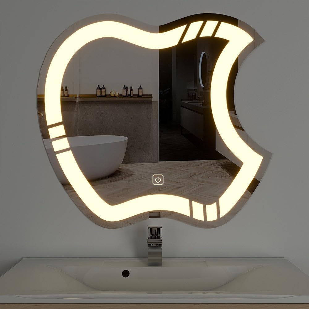 Apple Shape LED Bathroom Mirror with Touch Control, 46x46 cm | Touch Control, Warm White LED-image-9