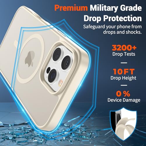 Image of SUPFINE Magnetic for iPhone 16 Pro Case (Compatible with MagSafe) (Military Grade Drop Protection) Translucent Matte Shockproof with Anti-Fingerprint Phone Case,Antique White