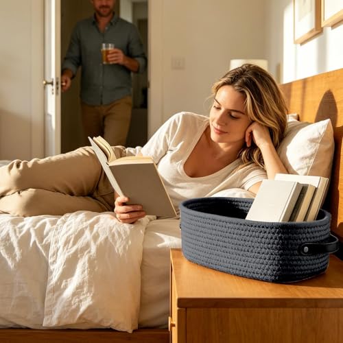 Cesta de cuerda de algodón para juguetes y ordenar la encimera sin caos 3