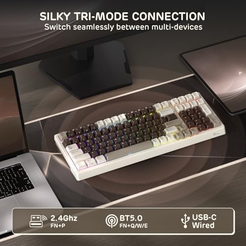 RK ROYAL KLUDGE F99 Wireless Mechanical Keyboard with Numper Pad, Tri-Mode Hot Swappable 95%100 Keys Gaming Keyboard BT/2.4G/USB-C, Pro Software, 5000mAh Battery, Customed Tactile Switches