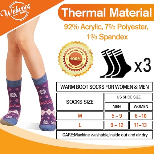 Image of 3 Pairs Warm Thermal Socks for Women & Men Winter Ski Thick Boot Insulated Socks for Cold Weather