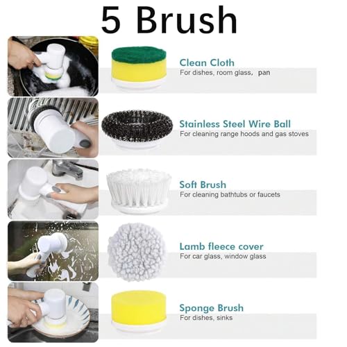 Image of Electric Spin Scrubber, Kitchen Scrubber Rechargeable Shower Scrubber for Cleaning Sink /Cleaning Tub /Tile /Floor /Sink /Window with 5 Replaceable Cleaning Brush Heads