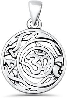 OMRANII Moon, Sun & Ohm Pendant 1mm Box Chain Necklace Oxidized Filigree Vintage Style Silver Jewelry For Women 925 Sterling Silver 16.2mm Pendant Gift For Her