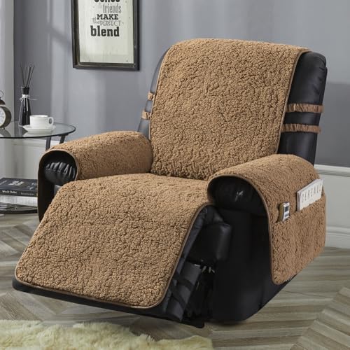 Image of STONECREST Recliner Chair Cover, Sherpa Slipcover, Stay in Place (Cholate, 34 inch Regular Oversized & DeepSeat Recliner)