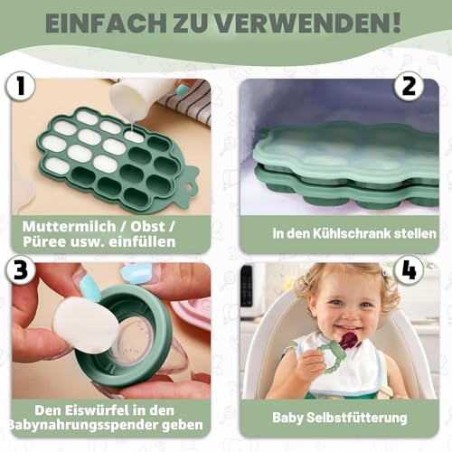 O'doe Baby Entwöhnungsset - 15-teiliges Silikon-Fütterungsset mit Saugnapf, Schüssel, Lätzchen, Schnabeltasse, Obst-Futterspender, Gefriertablett