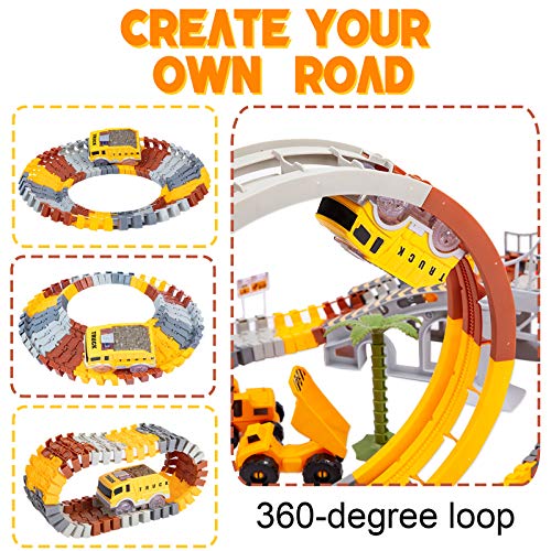 Construction Race Track Set for Kids, 240PCS Flexible Car Race Track with 2 LED Trucks, Race Track Playset with Liftable Tower Crane, Best Construction Toy Gift for 3 4 5 6 Year Old Boys and Girls - Thumbnail 6