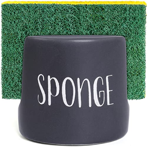 Sponge Holder for kitchen Sink - Dish Sponge Caddy for Kitchen Sink - Ceramic Sponge Holder - kitchen Sink Accessories - Farmhouse Fall Decor - kitchen Counter Decor - Sink Organizer - Black