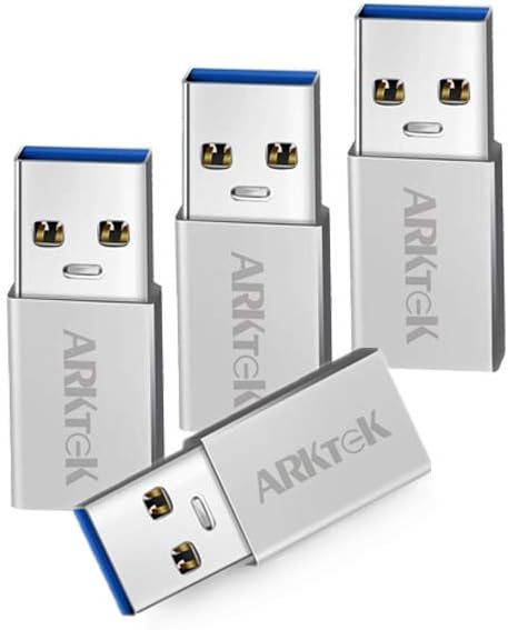 ARKTEK USB-C Adapter - Type A to C USB 3.0 (Male) to USB C (Female) Converter for Charging 5Gbps Data Sync (Pack of 4, Silver)