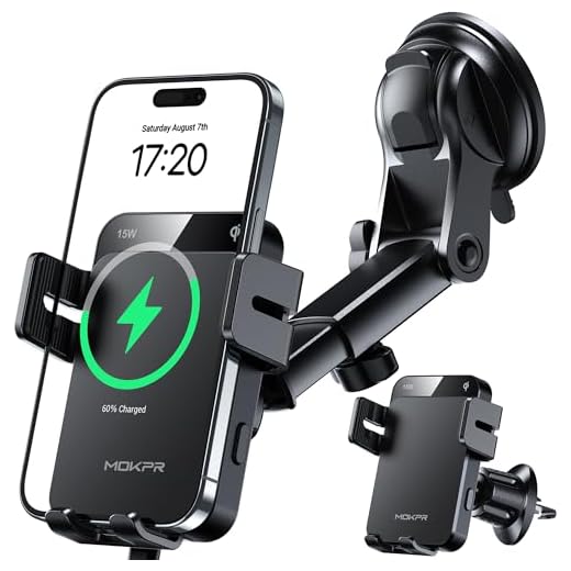 MOKPR Wireless Car Charger, 15W Auto Clamping Car Charger Dash Windshield Air Vent Phone Holder Compatible with iPhone 16 15 14/13/13 Pro/12 pro/12/11/X/8, Samsung S24/S23/S22