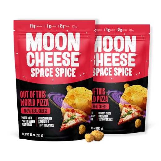 Moon Cheese Space Spice, Out Of This World Pizza, Crunchy, Protein-Rich Cheese Snack Chips, Keto Friendly, 100% Real Cheese, Low Carb, Gluten-Free, No Sugar, 10 oz Bags (Pack of 2)
