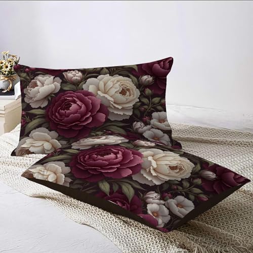 Housse de couette 140x200 pivoine rose et verte avec taie d'oreiller 65x65