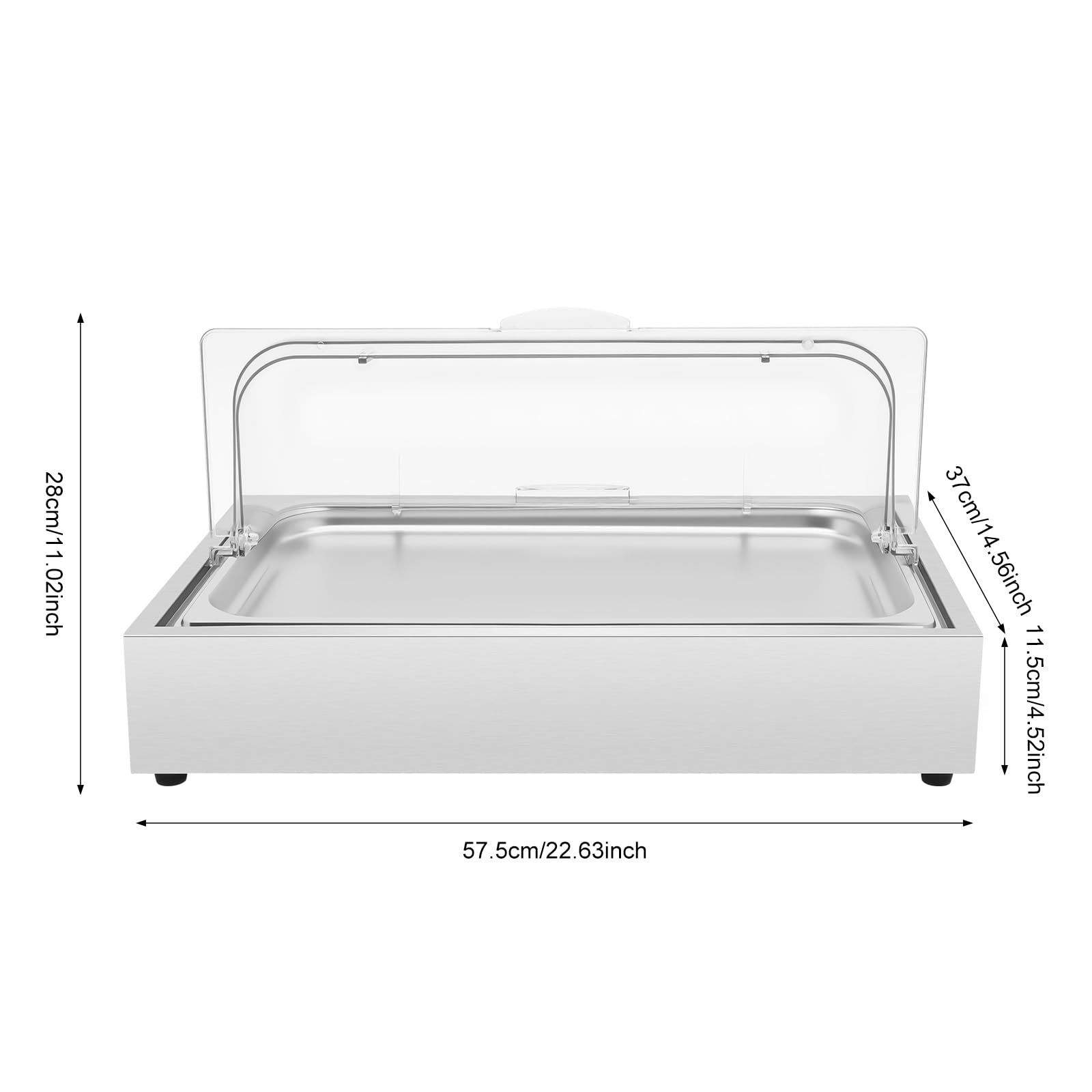Piatto da portata refrigerante GN 1/1 con cappuccio, in acciaio inox da 6 l, ciotola refrigerante con piastra refrigerante, coperchio trasparente arrotolabile, piatto catering per buffet party