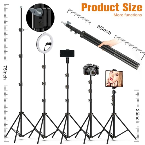 Image of 22 inchRing Light with Stand,Ring Light Tripod for iPhone ipad,with 75 inchTripod /LCD Display /4 ipad iPhone Clips /2 USB Ports,2600K-6500K Color Temperature,for Barber Makeup Tattoo TikTok Video Recording Vlog