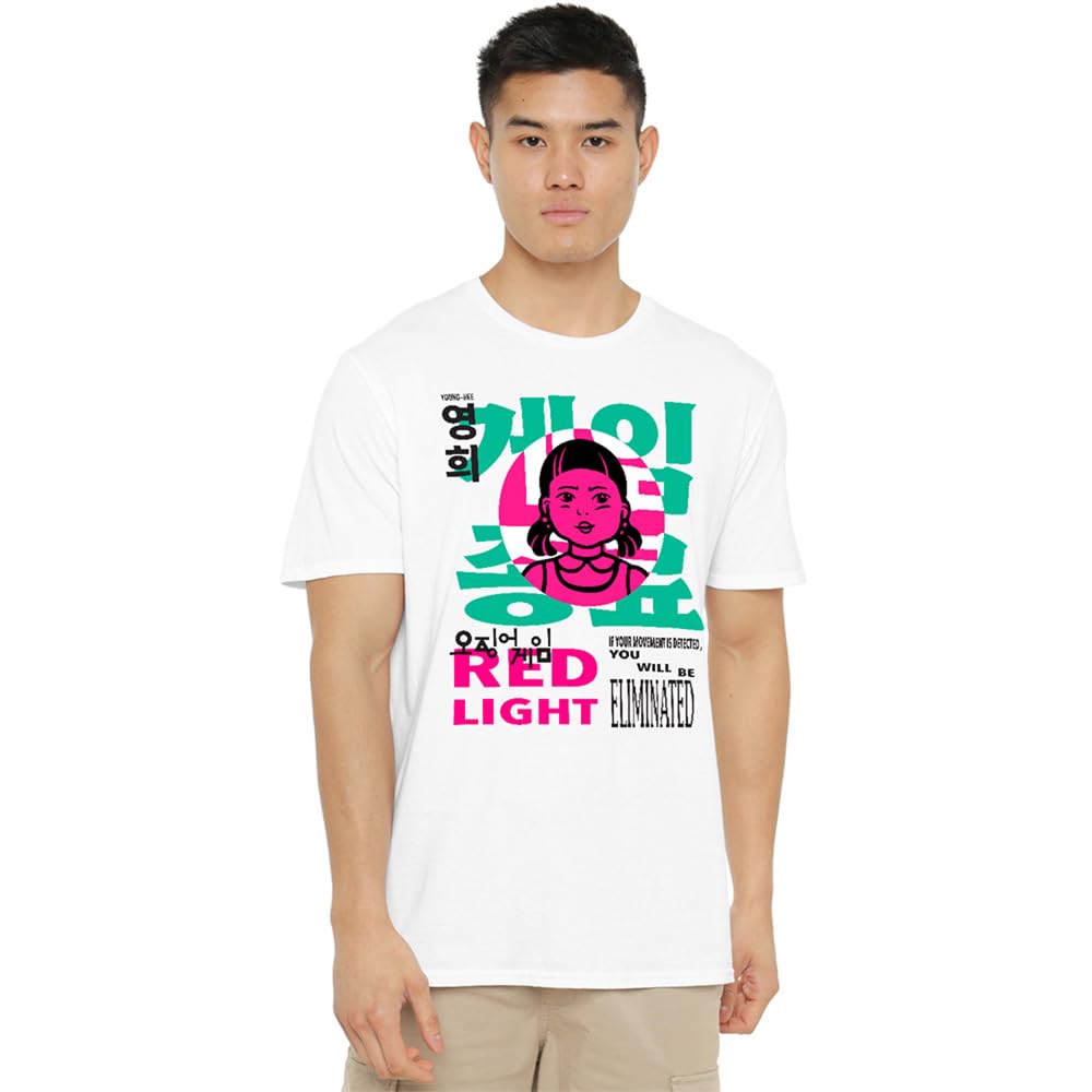 Squid Game Men's White - Season Three Young-Hee Red Light T-Sh in Size 5XL, Sports Direct