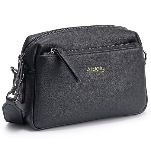 Image of Alldaily Small Triple Zip Crossbody Purse for Women, Vegan Leather Phone Bag with Wide Shoulder Strap