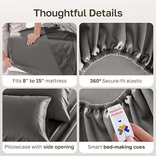 Image of California Design Den - Twin Size Bed Sheets Set, Soft 100% Cotton Sheets Deep Pockets, 500 Thread Count Sateen, Bedsheet Set Twin Sheets Set, Twin Bed Sheets (Dark Grey)