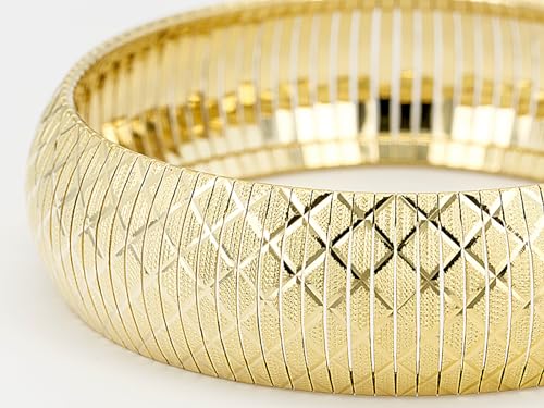 JTV 18K Gold-Plated Flexible Bangle Bracelet for Women - Chunky Diamond-Cut Design Over Bronze - Tarnish-Resistant - Luxury Yellow Gold Jewelry - Gift-Boxed3