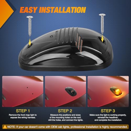 Nilight LED Cab Marker Lights 5 PCS 24 LED Smoke Lens Amber Clearance Roof Running Light Compatible with 2003-2018 Dodge Ram 1500 2500 3500 Pickup Trucks by Nilight - Image 6