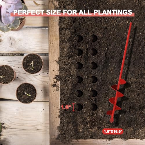 SYITCUN Garden Auger Drill Bit for Planting - 1.6" X 16.5" Heavy-Duty Garden Auger - Bulb Planter Tool & Auger Post Hole Digger - 3/8" Hex Drive Drill - Thumbnail 2