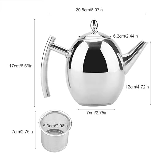 Miniatura 7 de Tetera Newness de acero inoxidable pulido con tapafiltro de té infusor extraíble, tetera para el hogar, tetera para hojas sueltas y bolsas de té