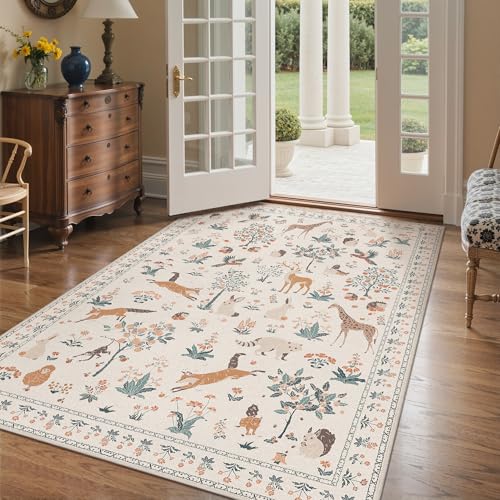 Tapete lavable BESBLEE 5x7 Beige animal print ultrafino miniatura 3