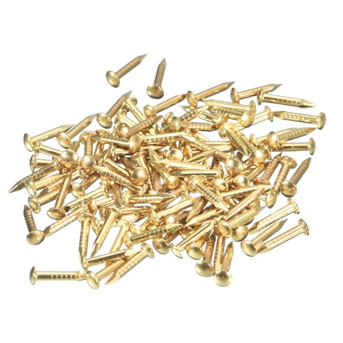 sourcing map 420Pcs Small Tiny Nails 1.2x8mm(DXL) Tiny Brass Nails Hardware Round Head Brass Nail for Wooden DIY Projects Decorative Boxes Household, Brass Tone
