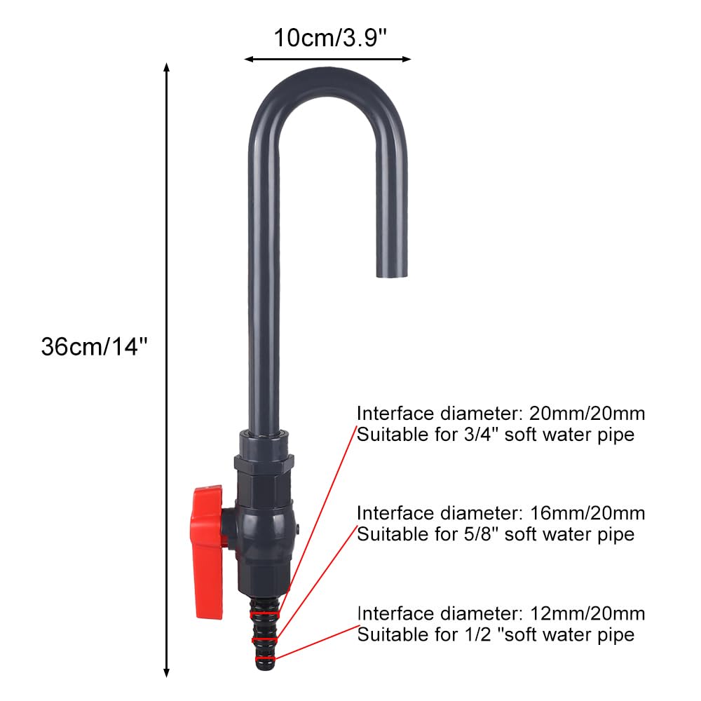 MiOYOOW Aquarium Water Filler Tube, PVC Hanging Fish Tank Hook Water Changer Refiller Pipe with Flow Switch for 1/2“, 5/8”, 3/4” Hose - Image 2