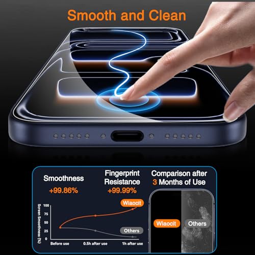 Image of Wiaocit 3 Pack Tempered Glass Screen Protector for iPhone 17 Pro Max, 9H Hardness, Bubble Free, Case Friendly