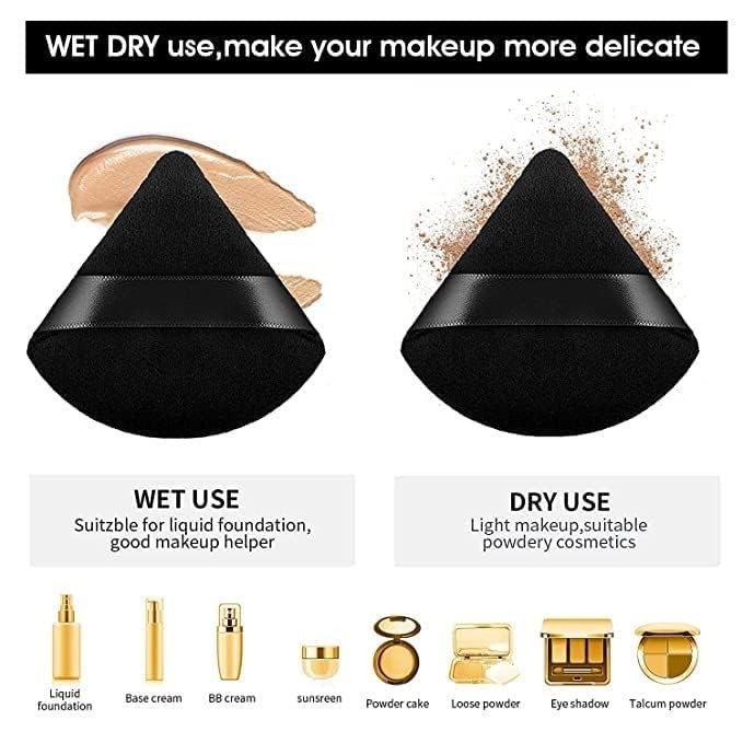 Image of SUNISA Round Foundation Makeup Brush, 2 Pieces Makeup Sponge Blender, 2 Triangle Powder Puffs, Face Cosmetic Puff, Washable Reusable Soft Plush Makeup Sponge