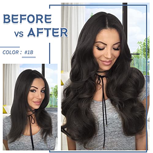 Image of Clip in Hair Extensions Real Human Hair S-noilite #1B Natural Black Double Weft hair extensions 16 Inch Clip in Real Human Hair for Women Balayage Straight 7PCS 125g