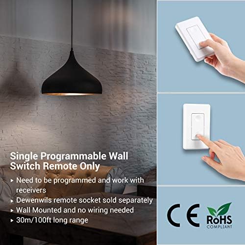 DEWENWILS Remote Control Plug Socket, 13A/3120W Heavy Duty Wireless Light Switch, 30m/100ft Long Range, Programmable, CE and RoHS Listed, 1 Pack Sockets and 1 Remote