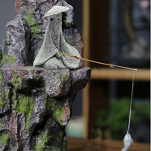2PCS Sitting Fishing Figurines Sandstone Vintage Ornament Japanese Decor for Fish Tank Pot Garden Home Aquarium Mini Fisherman Statue Asian Zen Decoration - Image 5