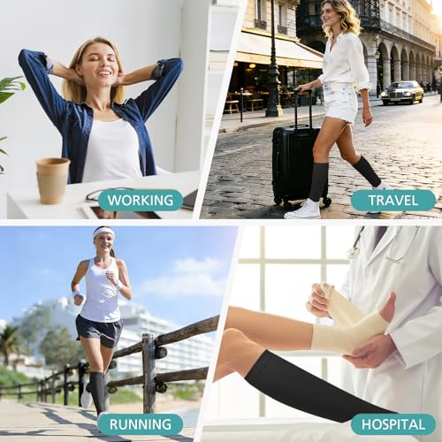 Image of Open Toe Compression Socks for Men & Women - 3 Pairs 15-20 mmhg Toeless Knee High Stockings for Circulation, Nursing, Running