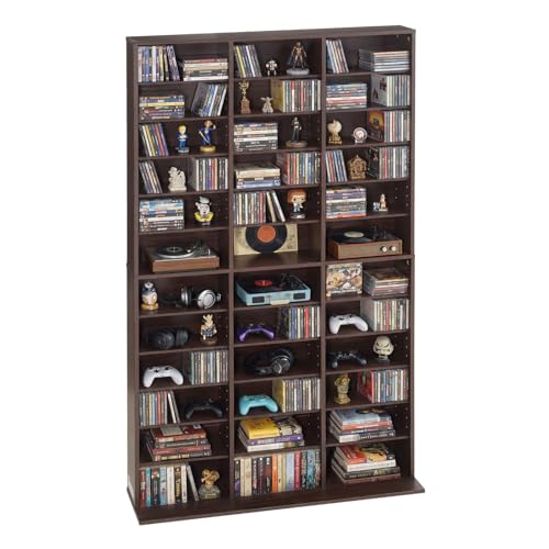 VEVOR Media Storage Cabinet, 12-Tier DVD Shelf Organizer, 40.08 x 9.09 x 71.26 in Multimedia Storage Organizer for CDs, DVDs, Books and Games, CD Shelf for Living Room, Home Office, Recording Room